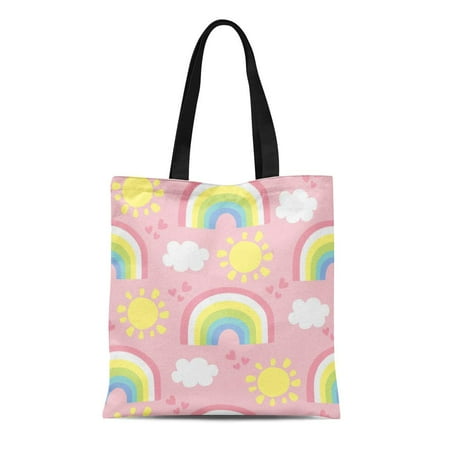 Blue Canvas Tote - SIDONKU Canvas Tote Bag Blue Kid Rainbow and Clouds Pattern Colorful Cute Baby Reusable Shoulder Grocery Shopping Bags Handbag