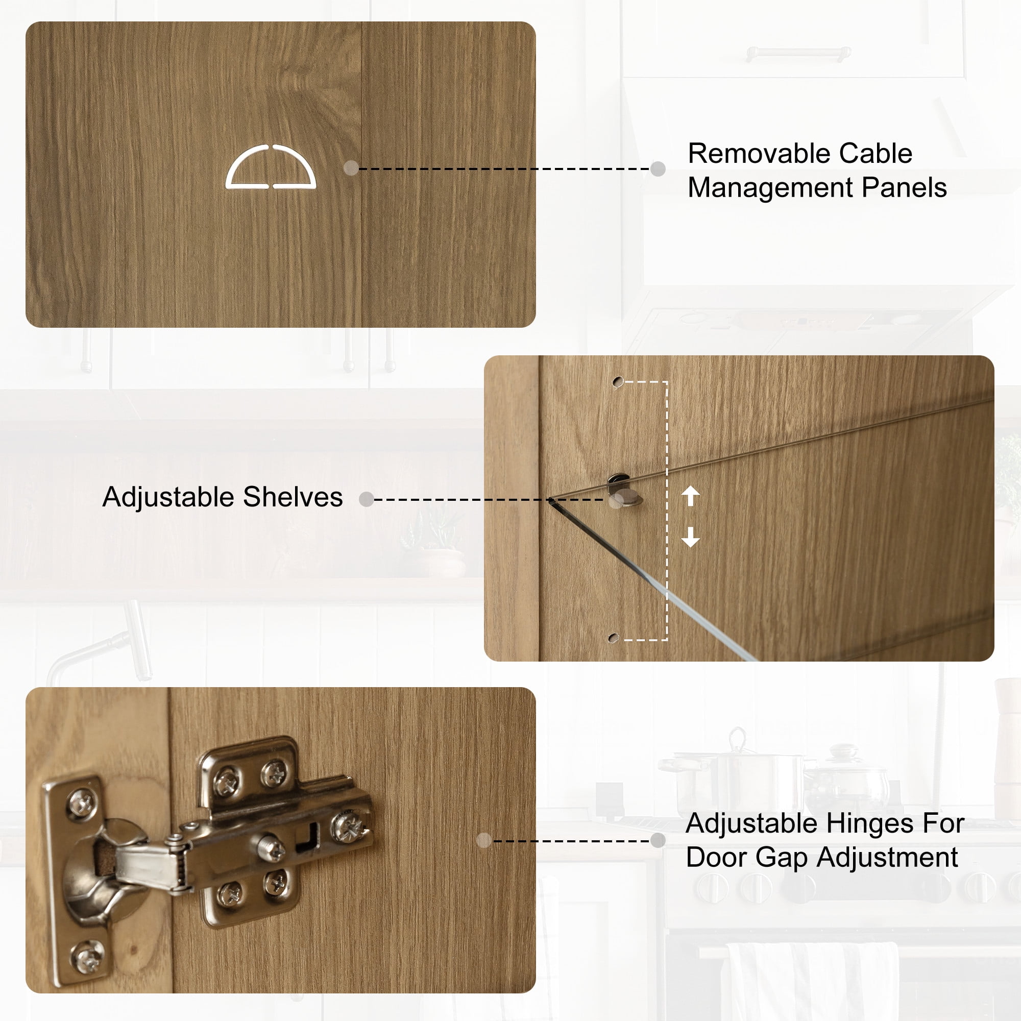 MAYEERTY 2-Set 31*31*16" Modern Natural Wood Grain Storage Cabinet with Glass Door for Living Room
