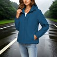 thumbnail image 2 of Crgrtght Women Hooded Zip Long Sleeve Solid Casual Travel Jacket Coat Waterproof Hiking Jacket Windproof Outdoor Slim Lightweight Rain Jacket, Dark Blue M, 2 of 7