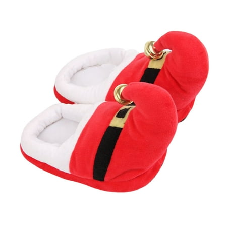 

1 Pair Plush Warm Slippers Non-Slip Slip-On Shoes Christmas Gift for Adults and Kids Red Size 30-36