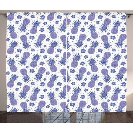 Purple Curtains 108 Inch Drop Tropical Curtains 2 Panels Set, Pineapples on a Hibiscus and Dots Background Flourishing Hawaiian Summer, Window Drapes for Living Room Bedroom, 108W X 63L Inches, Lavender and Purple, by Ambesonne ()