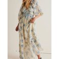 thumbnail image 2 of Faithtur Robe Bohème Florale pour Femmes Été Manches Mi-Longues Col en V Taille Froncée Robe Longue Fluide, 2 of 9