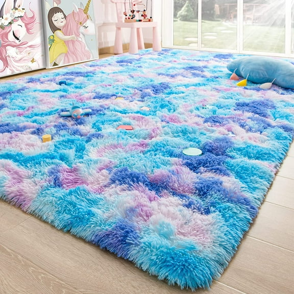 TWINNIS Shaggy Rainbow Area Rugs For KLids, Colorful Fluffy Carpet For Living Room Bedroom Nursery Room, 3'x5',Purple