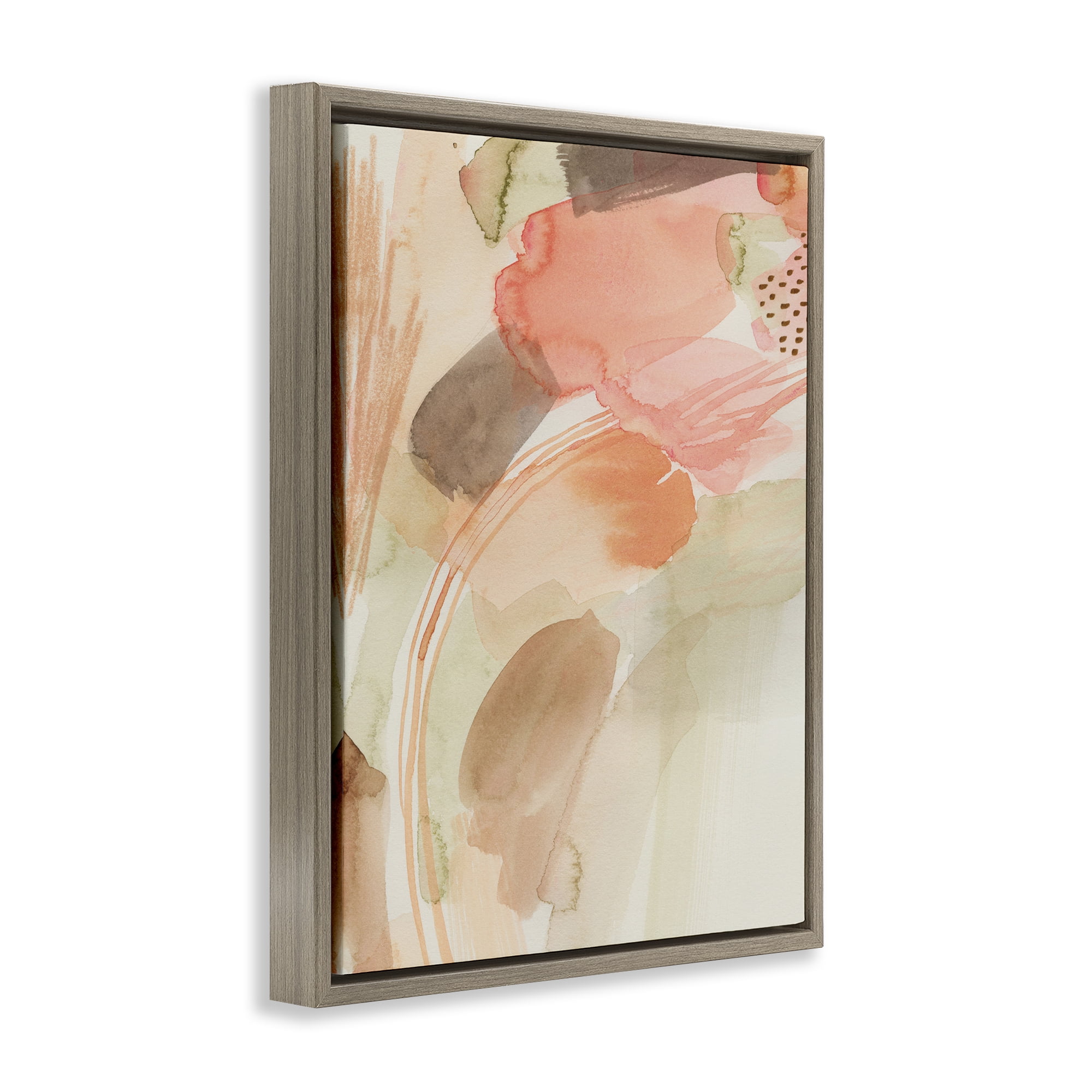 Stupell Industries Pink & Beige Abstraction Abstract Painting Brown Floater Framed Canvas Art Print Wall Art, 17 x 21