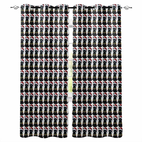 Hokiten Christmas Cat Blackout Curtains | Light Blocking Print Window Curtains, Black Animals Xmas Red Thermal Insulated Window Drapes for Living Room Kitchen Cafe (2 Panels, 104"W x 63"L)