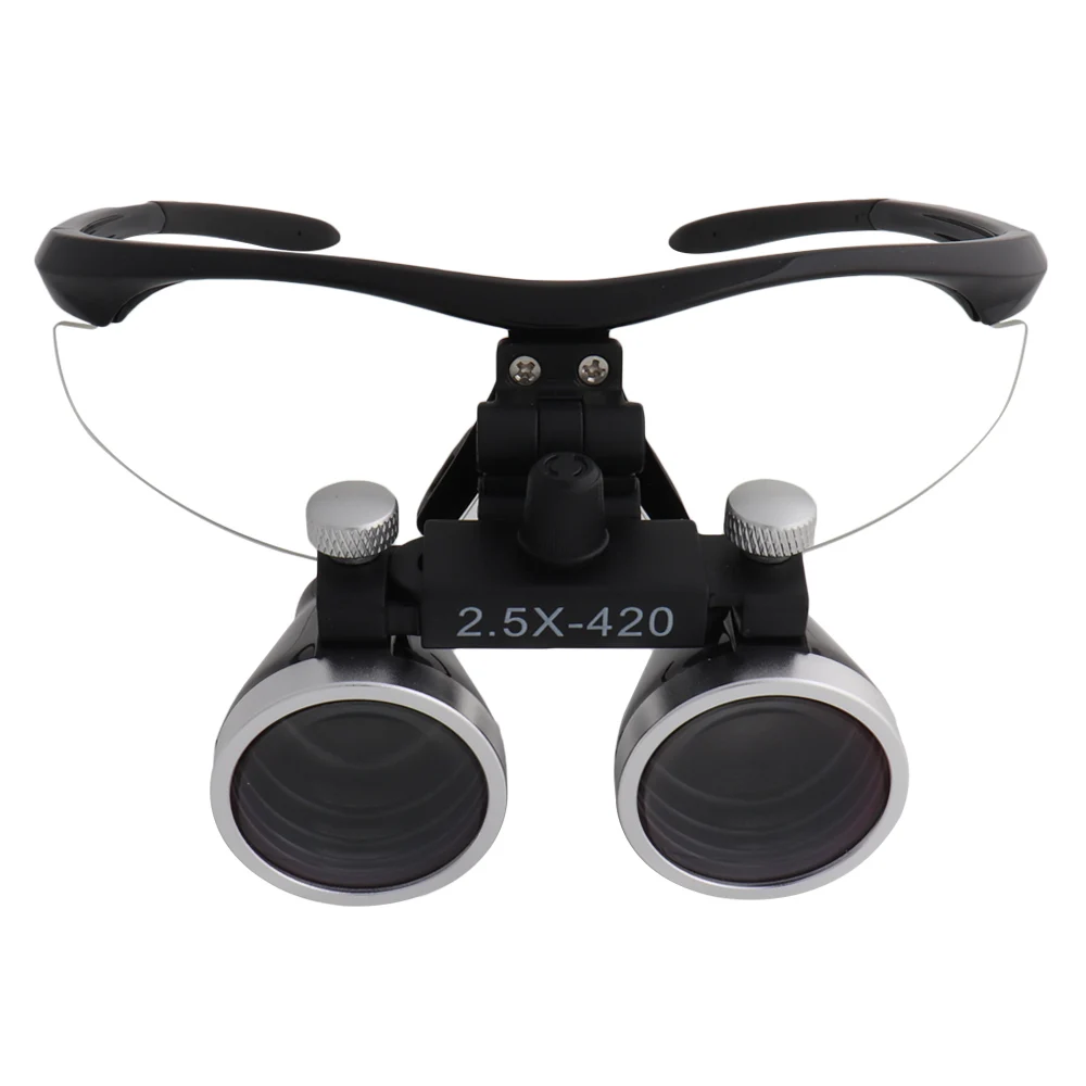 Dental 3.5X420mm Binocular Loupe + 5W LED Headlight &Filter + Blue Aluminum Box