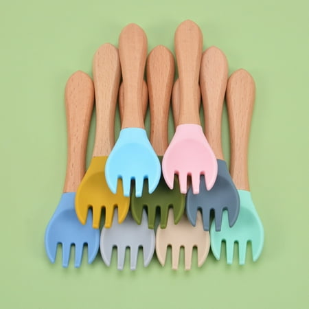 

XINHUADSH Children Fork Smooth Edge 2Pcs/Set Eat Solid Food Silicone Spoon Non-Stick Practical for Home