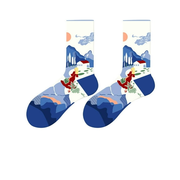 Mikilon Unisex Socks Mid-tube Socks Trendy Personality Skateboard Socks Fashion Print Ankle Socks