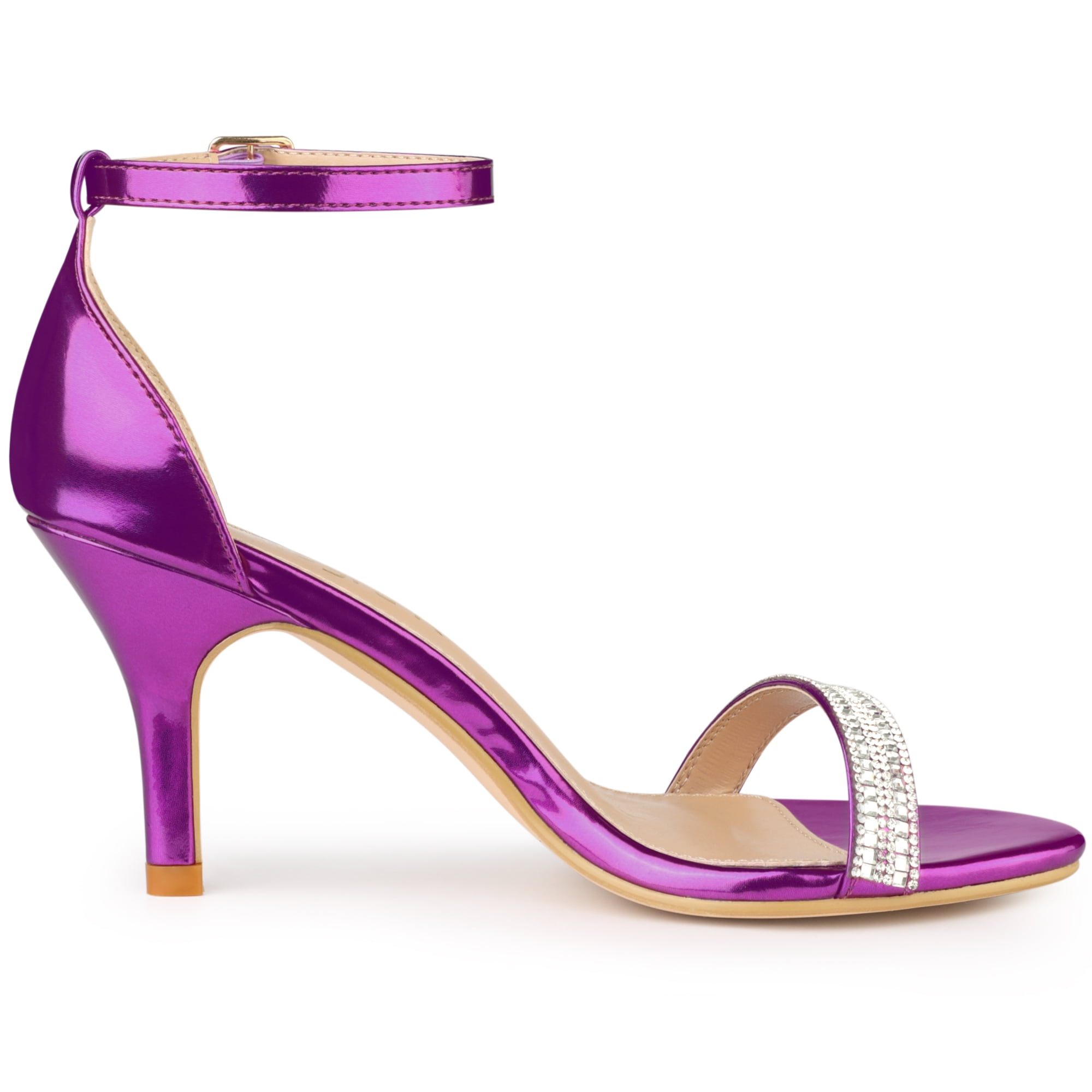 DARING DIVA Women's Stiletto Heels Rhinestone Ankle Strap Open Toe Sandals Purple 7.5
