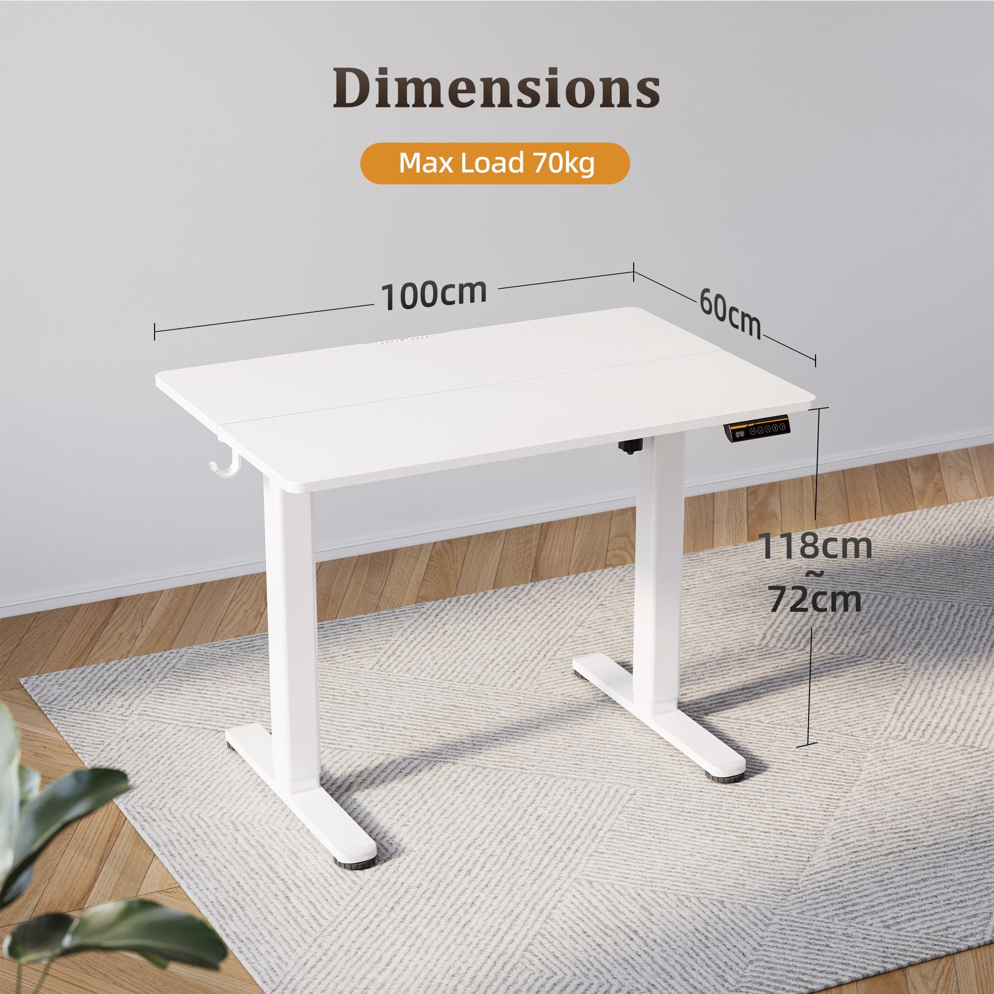 INNOVAR Electric Standing Desk, Adjustable Height Stand up Desk, 40 x 24 inches Sit Stand Home Office Desk with Splice Board, White Frame/White Top