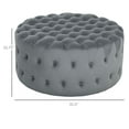 thumbnail image 3 of Round Ottoman Coffee Table, Velvet-Feel Upholstery, Button Tufted, Dark Gray, 3 of 9