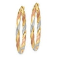 thumbnail image 2 of 14k Tri-Color Gold Twisted Hoop Earrings for Women, Yellow Rose Rhodium Medium Hoops, Lightweight Fashion Jewelry for Everyday or Formal Wear, 2 of 6