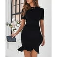 thumbnail image 3 of Women's Summer Dress Short Sleeves Bodycon Mini Dress Ruched Puff Sleeve Ruffle Hem Cocktail Party Dress, 3 of 6