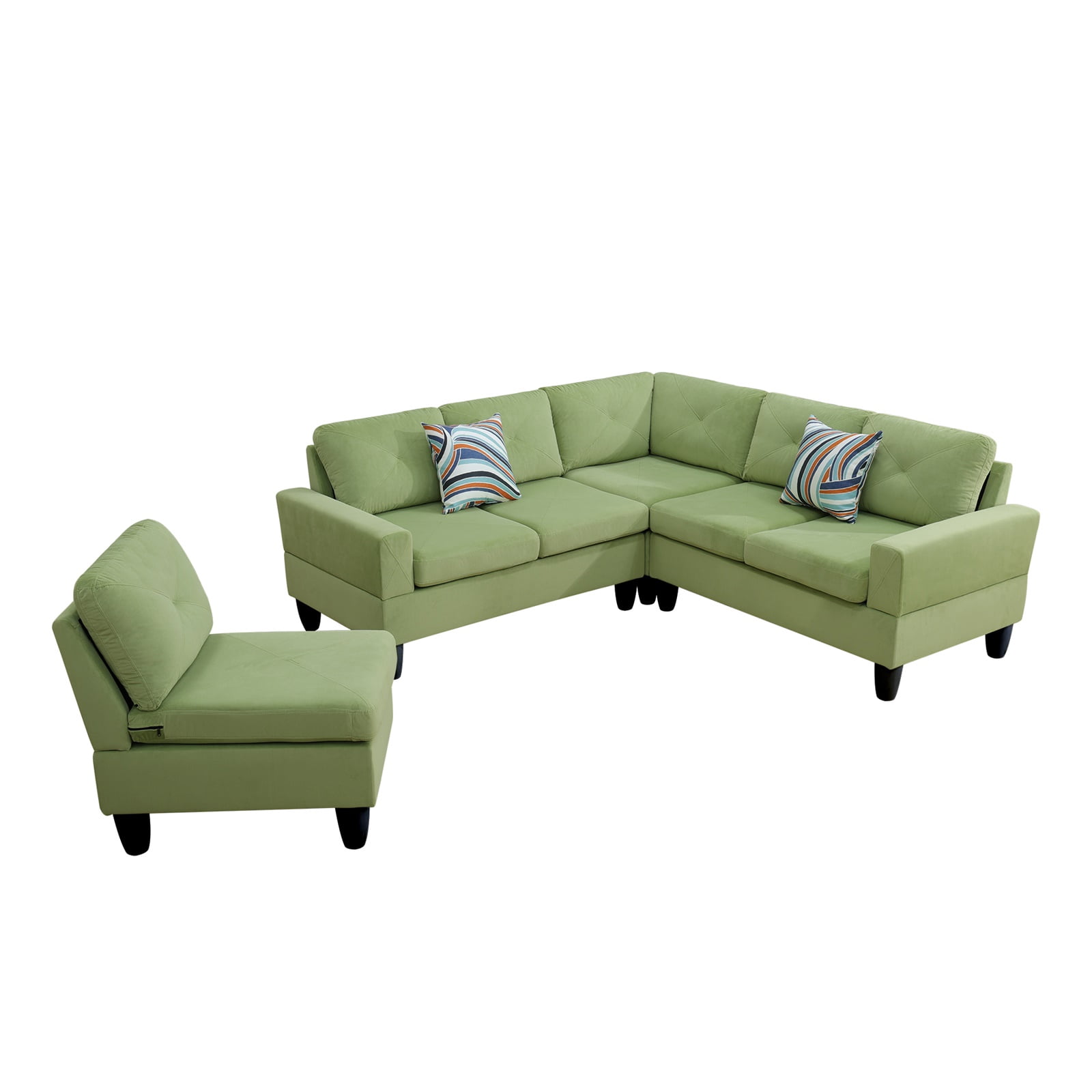 Hommoo Sofa Set,Massa Flannel 4-Piece Couch Living Room Sofa Set,Sectional Couches for Living Room,Apple-Green