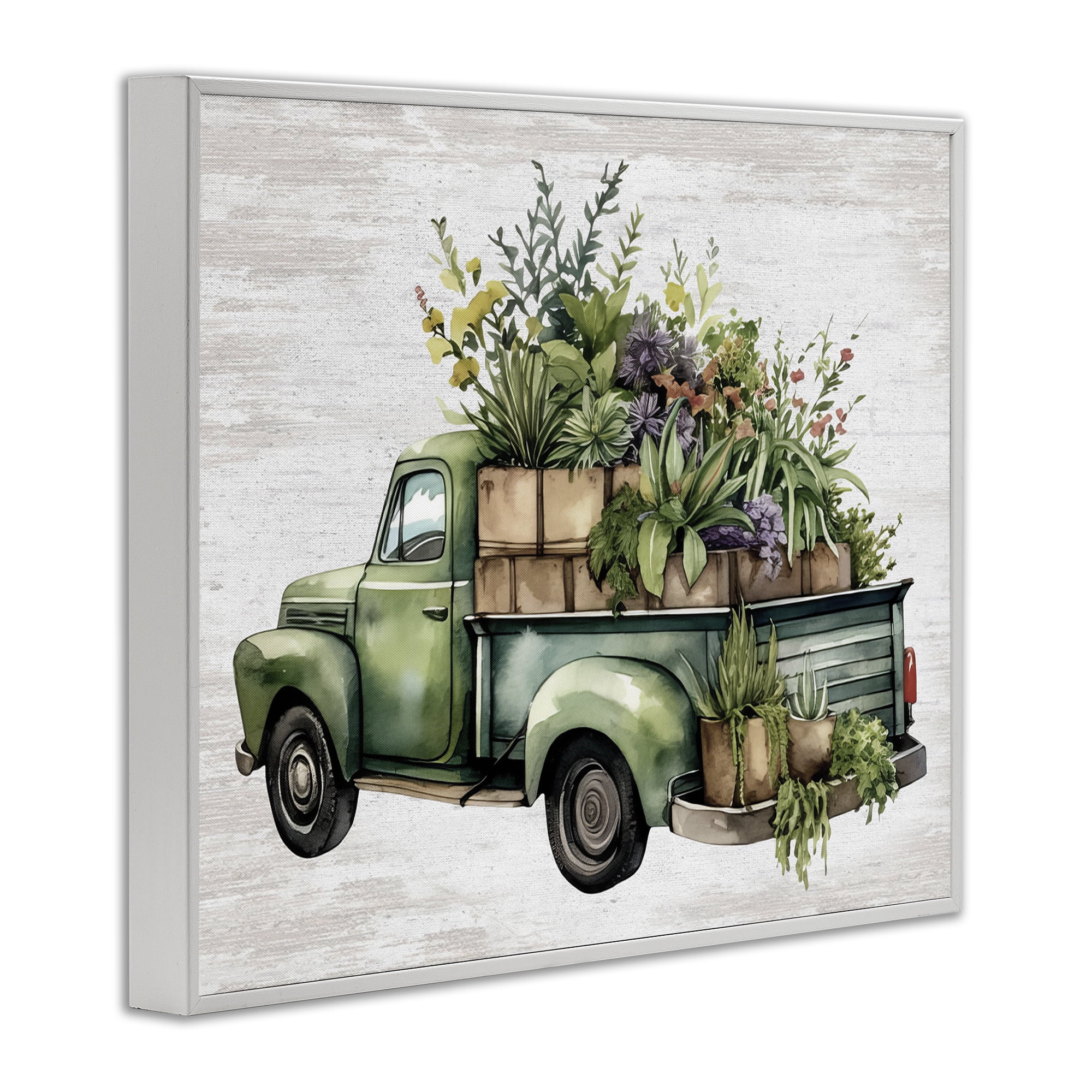 Stupell Industries Greenery Filled Truck Transportation Painting White Framed Art Print Wall Art, 30 x 24