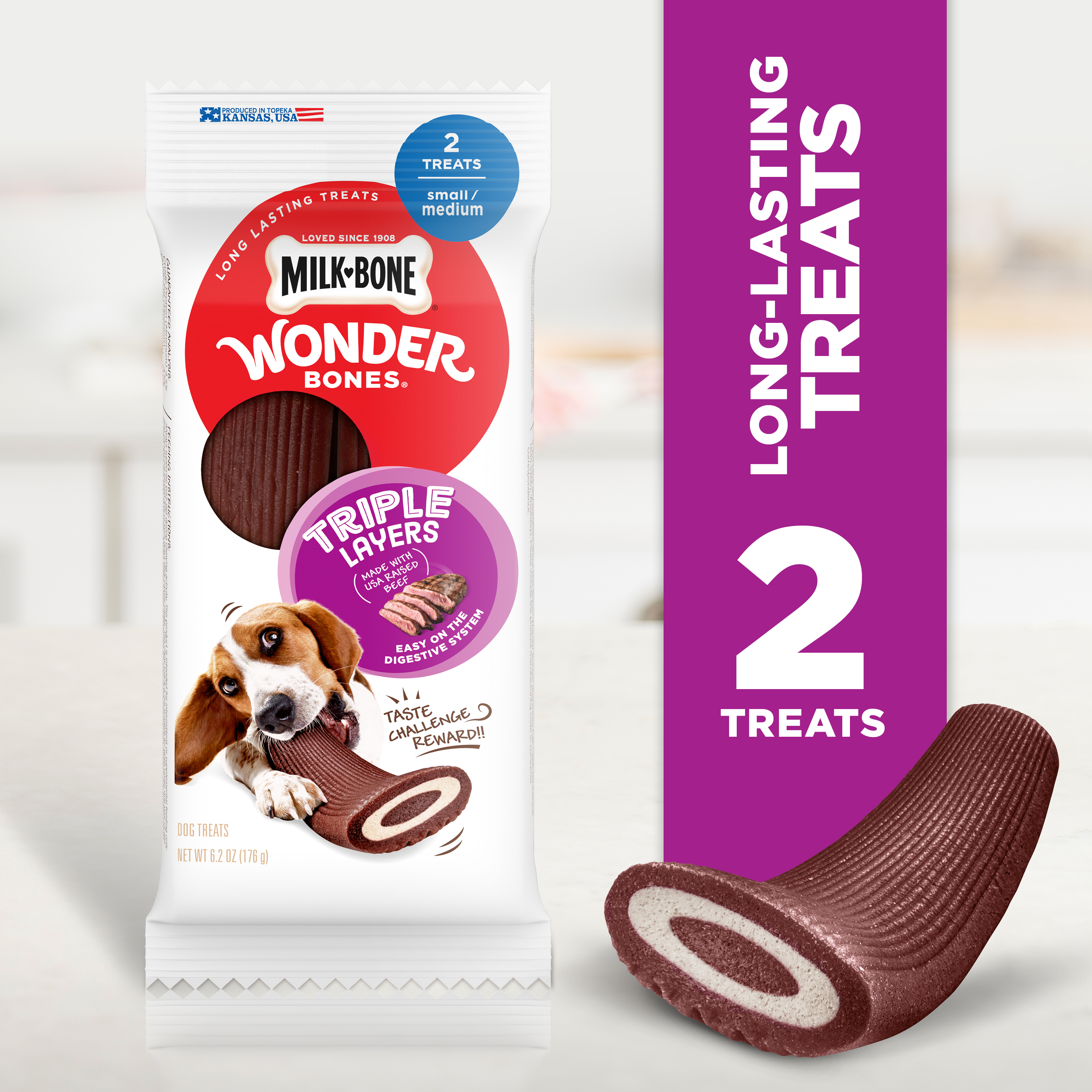 MilkBone Wonder Bones Triple Layers LongLasting Dog Treats Made with