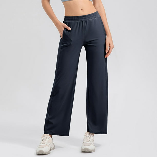 MKLEKYY Pantalones deportivos ligeros de pierna ancha para mujer, de 76 cm, de cintura alta, informales, para viajes y trabajo, con bolsillos, holgados.
