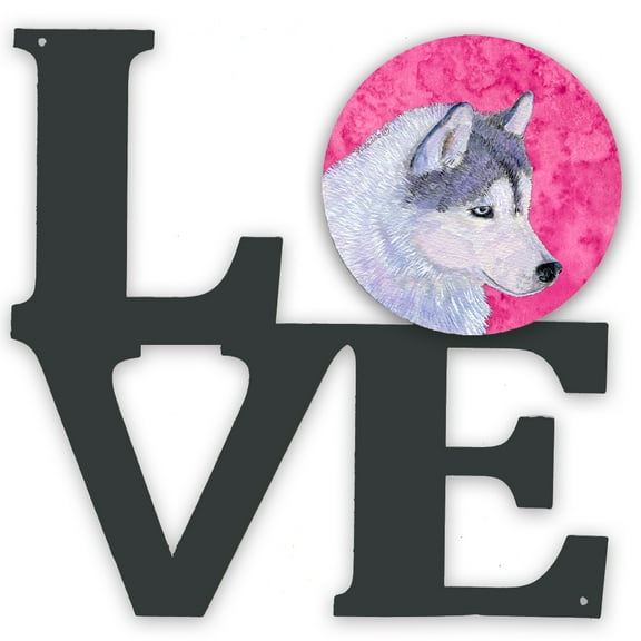 Pink Siberian Husky Metal Wall Artwork LOVE