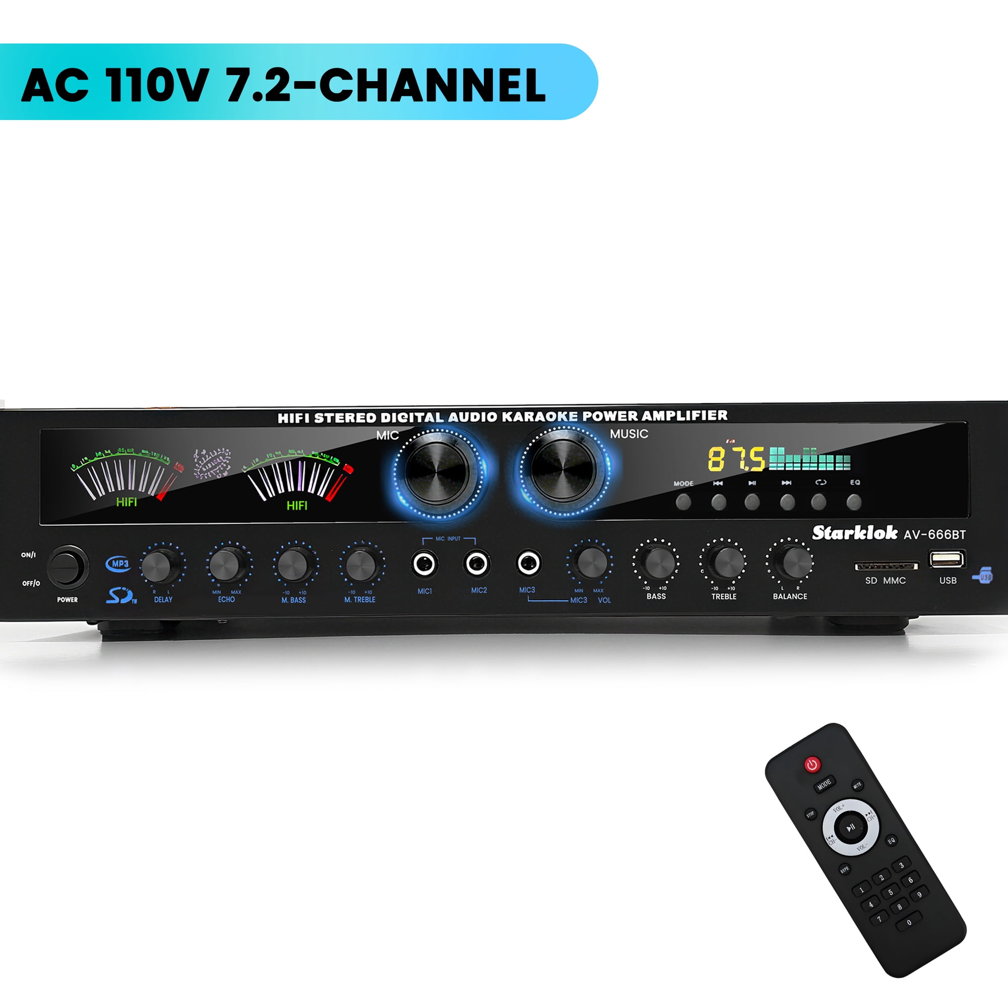 Starklok 7.2 Channel 1000W Surround Stereo Receiver Bluetooth Audio Power Amplifiers for Home Theater Stereo System