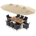 thumbnail image 1 of Costway 11 PCS Patio Wicker Dining Set with Double-Sided Outdoor Umbrella 8 Stackable Chairs, 1 of 9