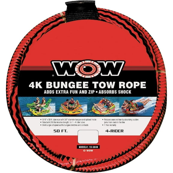 WOW Sports 4K 50' Bungee Tow Rope for Boating, Watersports and Towables, 1-4 Person