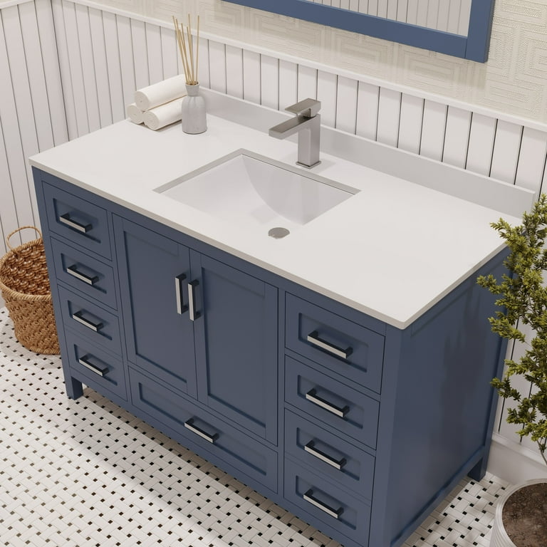 Ayna Decors Rooh 48 in Navy Blue Bathroom Vanity | 2 Soft Closing