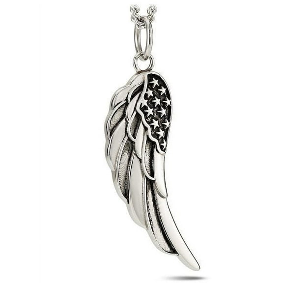 Women's Stainless Steel Flag Angel Wing Necklace - Psalm 91:11 by Shields of Strength