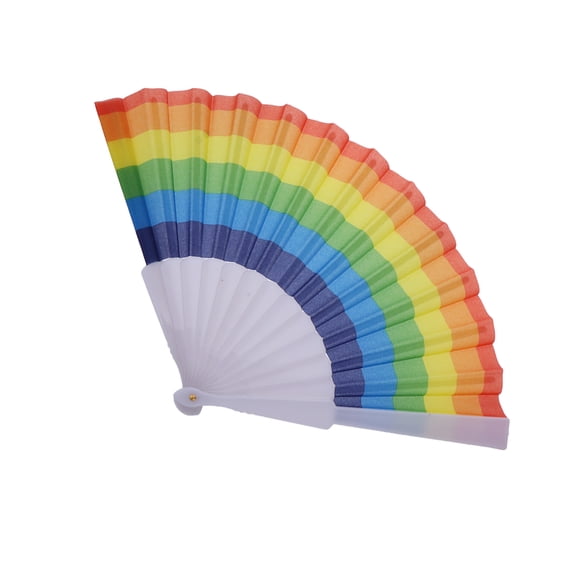 Phenofice Portable Folding Fan 1Pcs Multi Rainbow Plastic Cloth Pe For Women Men Lgbtq Community Events