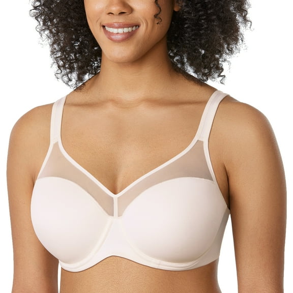 DELIMIRA Women's Full Coverage Bras Underwire Lightly Padded Plus Size Tshirt Sheer Bra