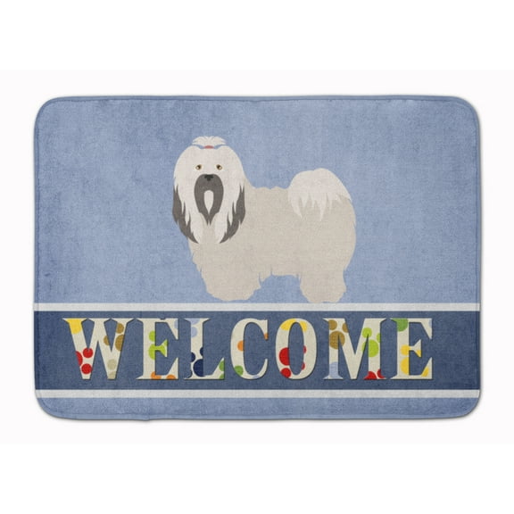 Lhasa Apso Welcome Machine Washable Memory Foam Mat Blue