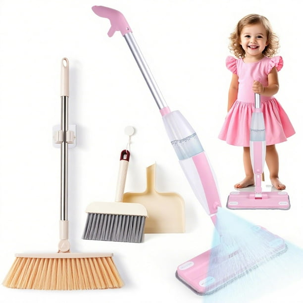 Set de limpieza para niños pequeños Lullulii con escoba, color rosa