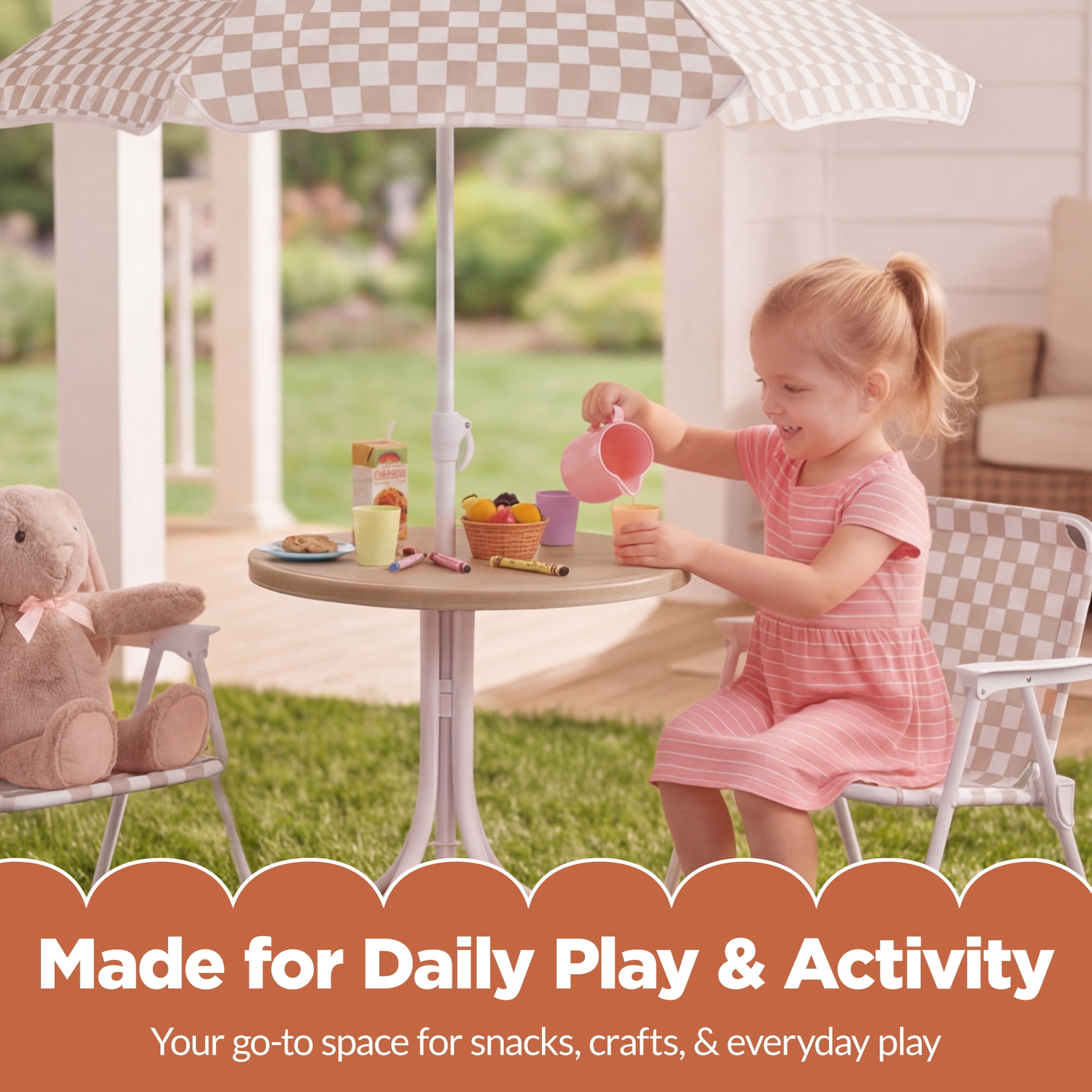 Best Choice Products Kids Outdoor Table and Chair Set with Umbrella, 3-Piece Foldable Toddler Picnic Set Ages 2-5 - Tan