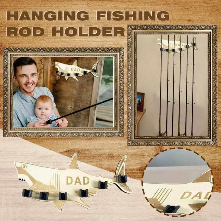 Hangs Rod Fishing Holder Fishing 'Dad'Han Rod Wall Art Mount Hanging Wood Rack Wooden Home Decor, Size: One Size