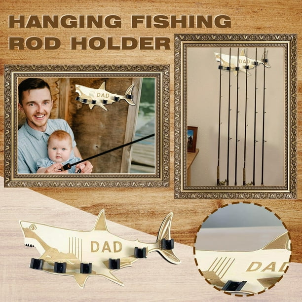 Home Decor Hangs Decoration Hanging Fishing Rod Holder Wood Fishing Rod  Rack Wall Mount Wooden Art 'Dad'Han 