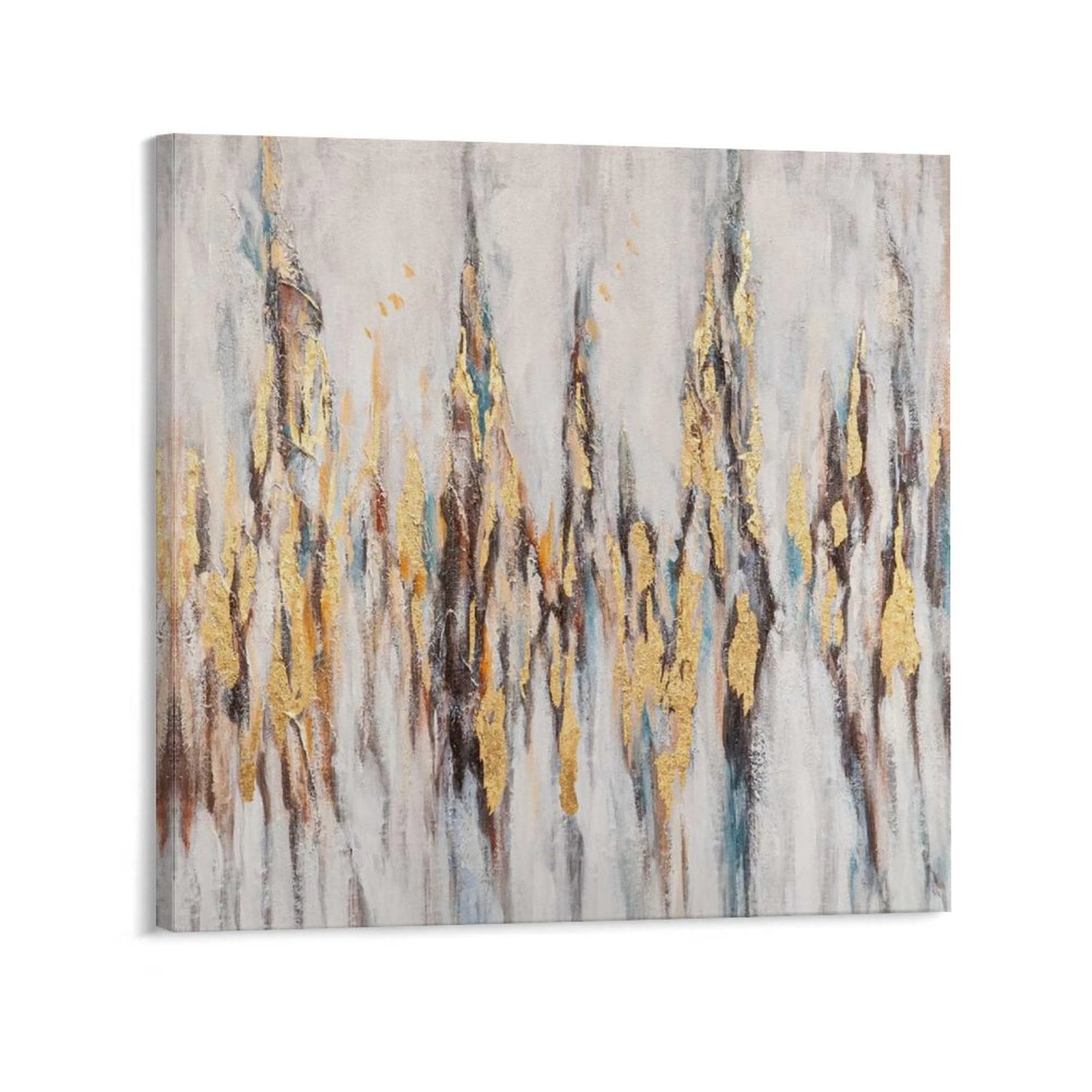 Abstract Gold Foil Painting Texture Canvas Wall Art with Framed, Square ...