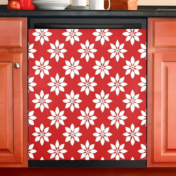 Ryvnso Red Flower Dishwasher Magnetic Refrigerator Magnet Cover Kitchen Home Decorative 23"x26"