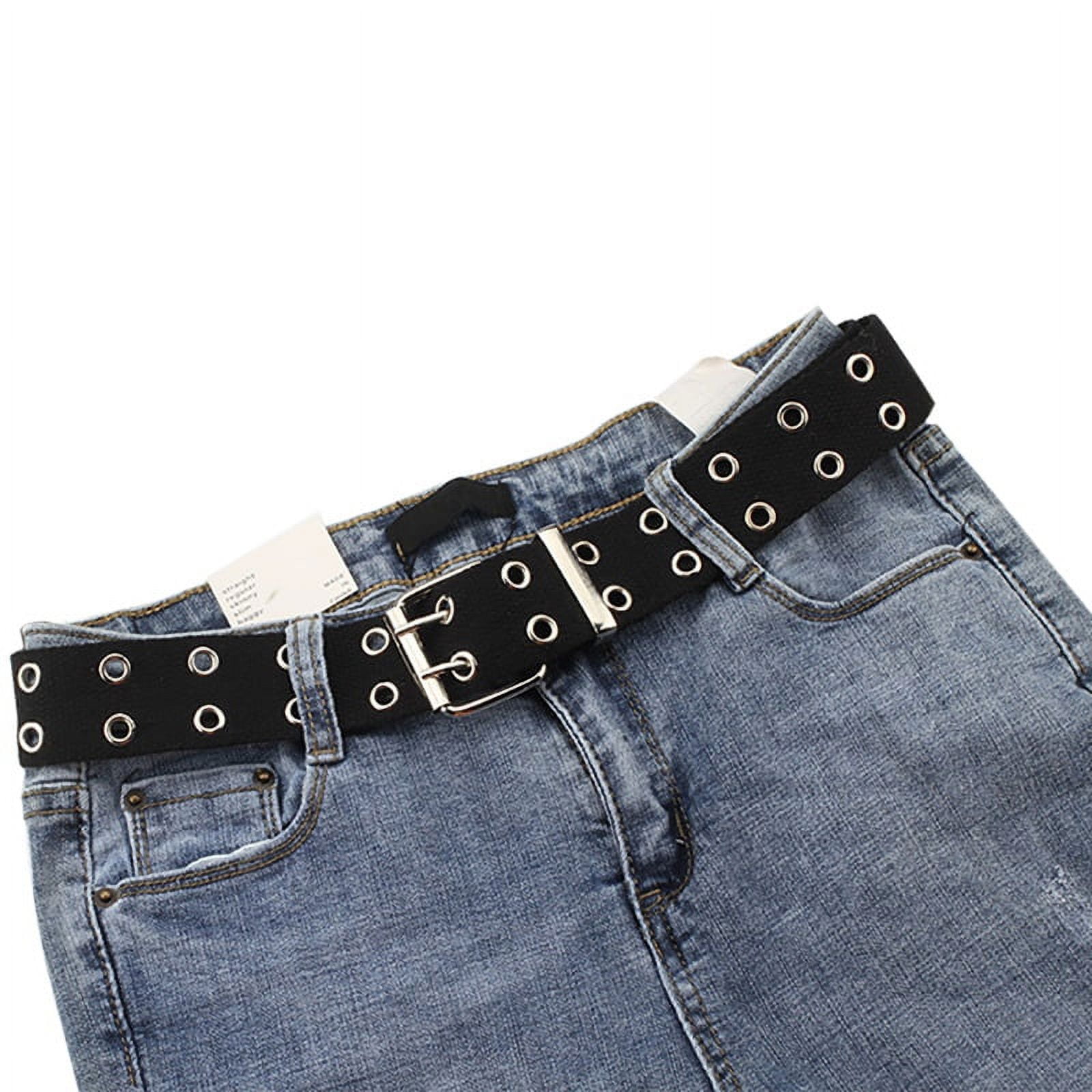 Maikun Grommet Leather Black Belt for Women Punk Studded Casual