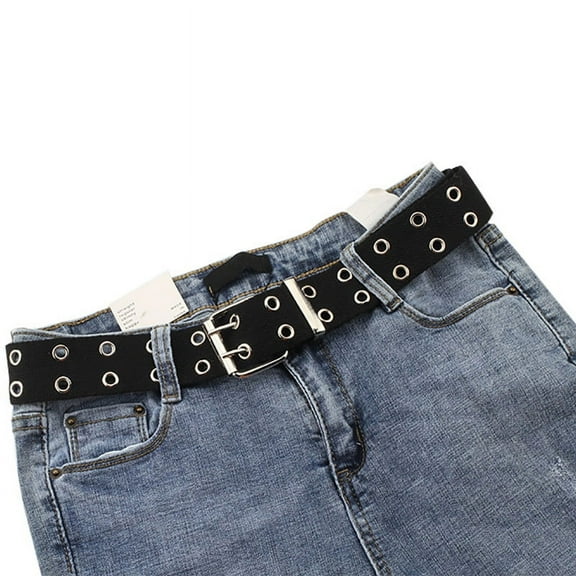 Unisex Canvas Double Grommet Holes Belt 2-Row Studded Womens & Mens Belts Band