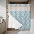 thumbnail image 4 of Light Blue Plaid No Hook Shower Curtain with Snap in Liner Retro Country Moroccan National Geometrical Plaid Waterproof Bathroom Shower Curtain with See Through Top Window for Bathtub 72" x 78", 4 of 9