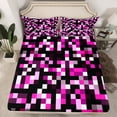 thumbnail image 2 of Manfei Abstract Pixel Twin Sheet Sets,Minimalism Geometric Checkered Twin Fitted Sheet,Pink Black Flat Sheet For Girls Boys,Super Cozy Room Decor,3 Pieces, 2 of 7