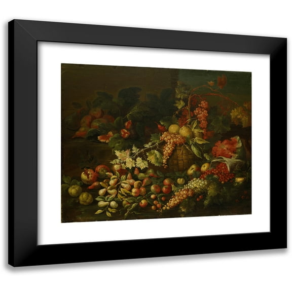 Giuseppe Ruoppolo 14x12 Black Modern Framed Museum Art Print Titled - Still Life with Fruit Basket in Front of a Wall