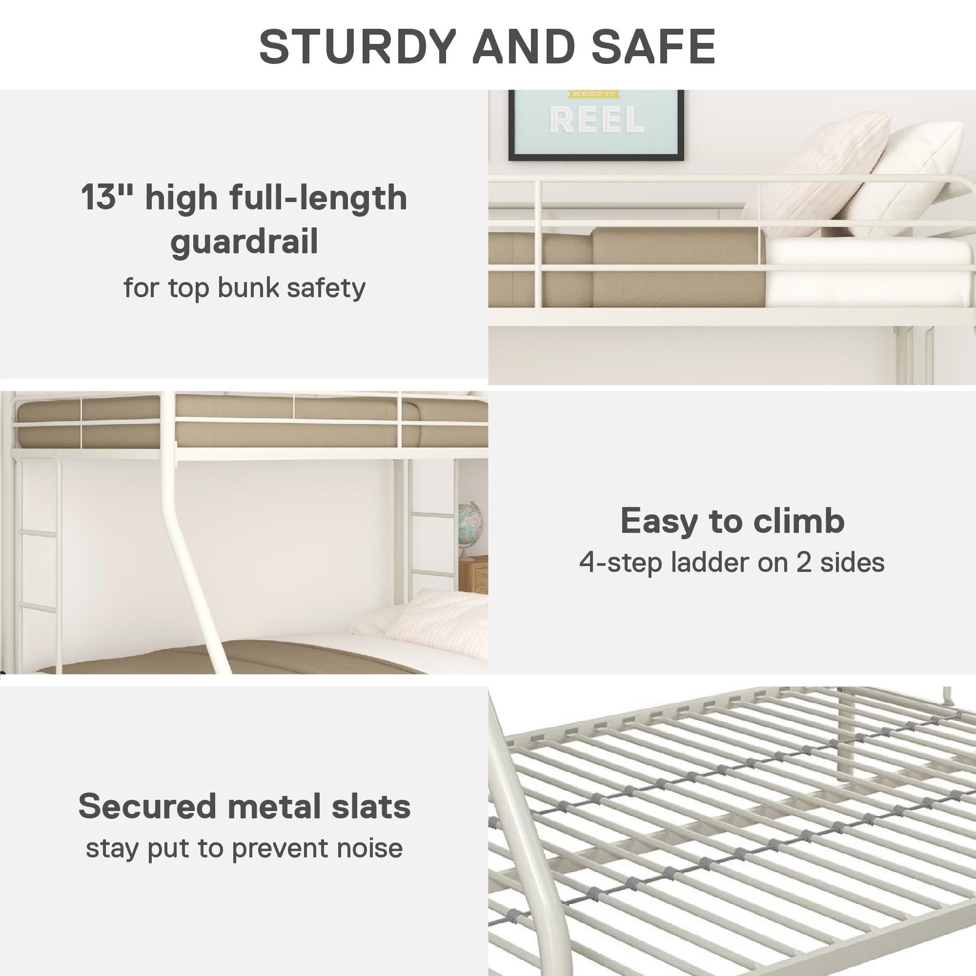 DHP Dusty Twin over Full Metal Bunk Bed with Secured Ladders, Off White