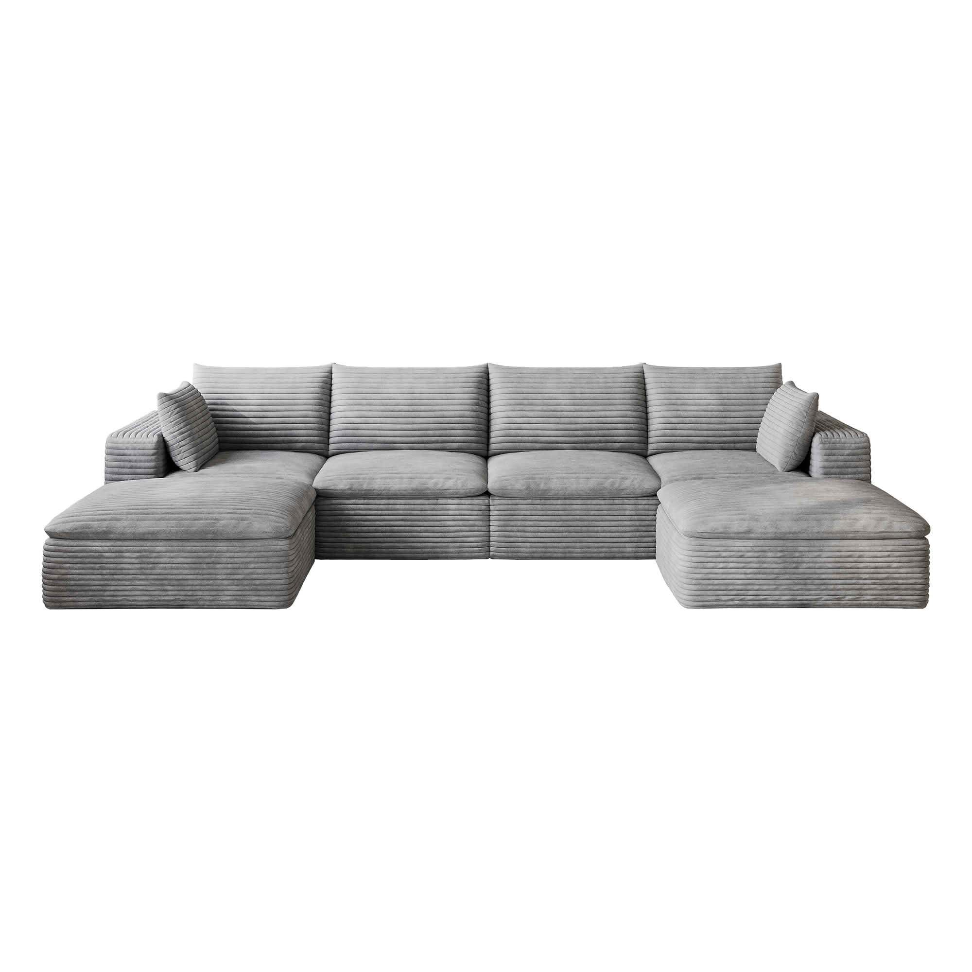 MAYEERTY 134" Corduroy Cloud Sofa, Modular Deep Seat Couch with Removable Cushion & Double-Layer Structure, No Assembly Leisure Sofa for Home & Office