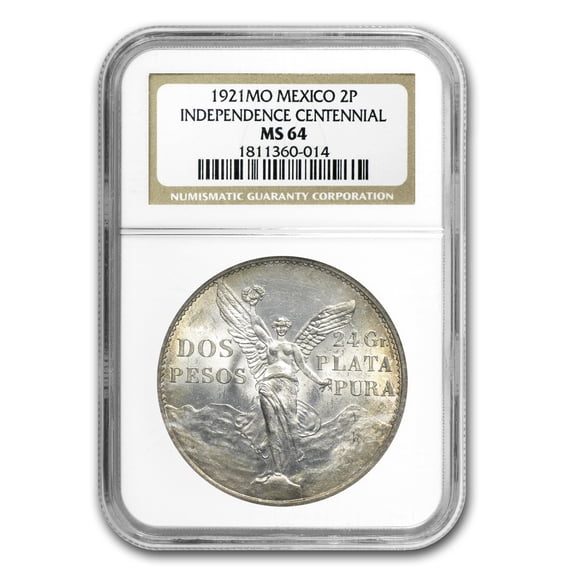1921 Mexico Silver 2 Pesos Winged Victory MS-64 NGC