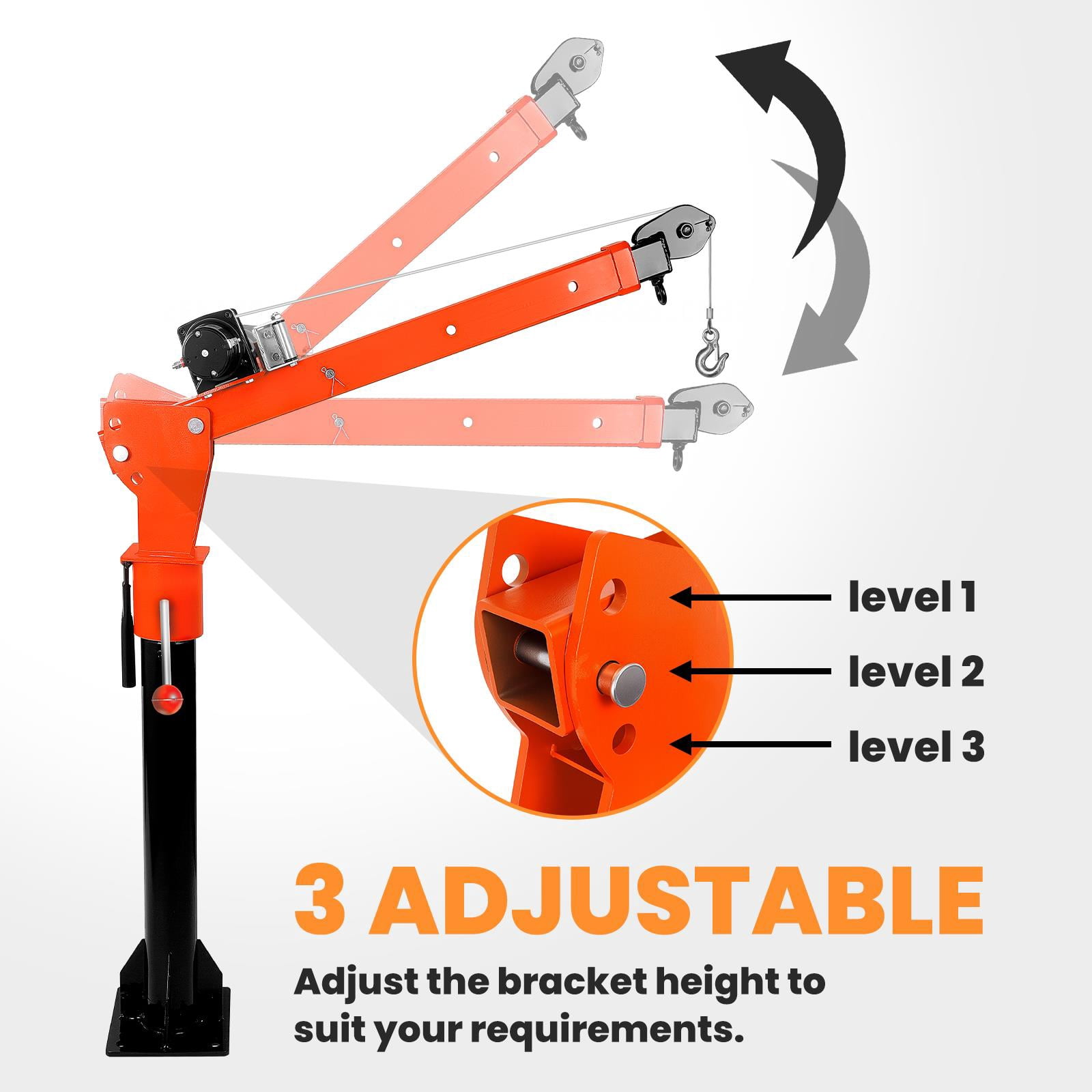 Muweixin Heavy Duty Single Arm Truck Crane, 12v Electric 2000lbs Capacity, Alloy Steel Adjustable Hoist for Outdoor Lifting, Vehicle Use