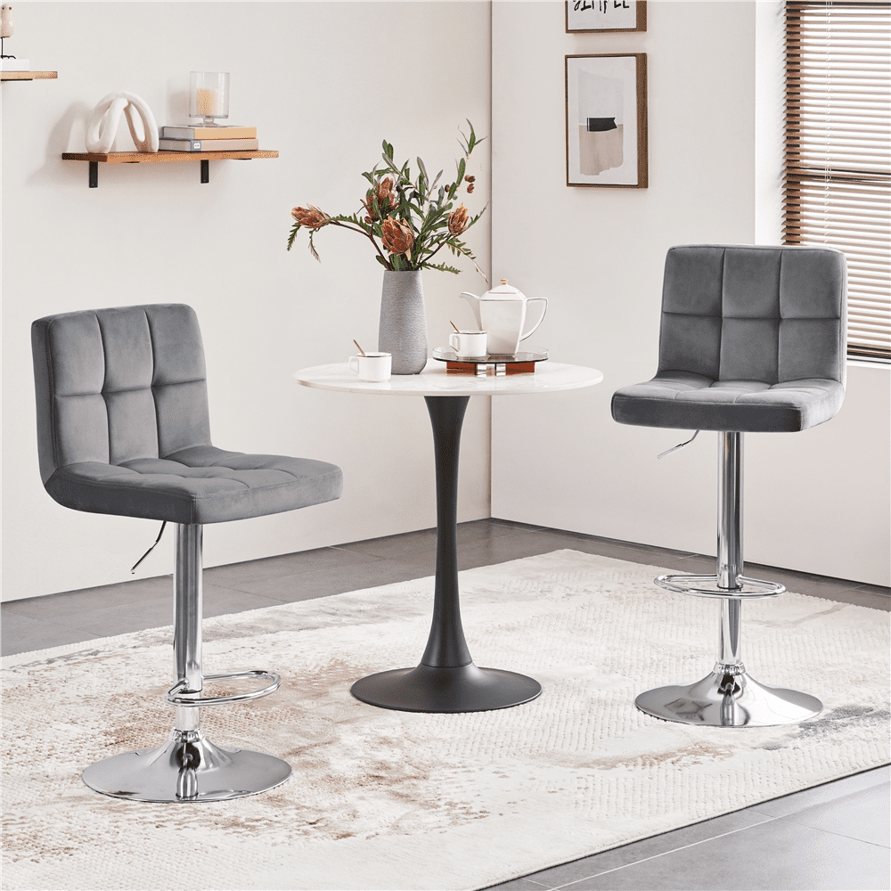 Yaheetech 2pcs Adjustable Velvet Counter Bar Stools with Backrest for Dining Room, Dark Gray