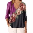 thumbnail image 2 of Blusa Camisa con cuello en V y estampado floral Blusa suelta de manga larga Top de mujer, Rosa roja, XXL sidaley AP002021-61, 2 of 5
