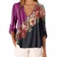 thumbnail image 2 of Blusa Camisa con cuello en V y estampado floral Blusa suelta de manga larga Top de mujer, Rosa roja, S sidaley AP002021-57, 2 of 5