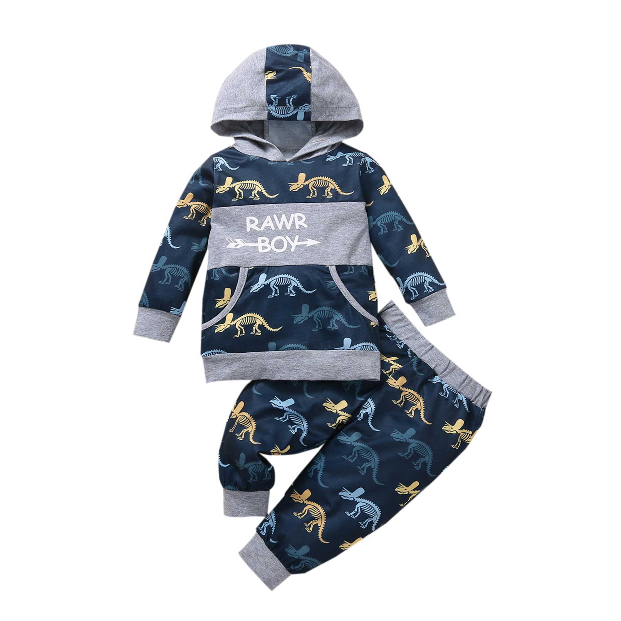 Newborn Baby Boy Clothes Dinosaur Hoodie Sweatshirt Top Pants Set