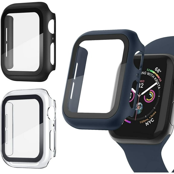 ACE Protective Watch Case for Apple Watch Series 6/SE/5/4 Built-in Tempered Glass for 44mm Screen [3-Pack] Shock-Proof Bumper Cover Ultra-Thin Impact Resistant Case, Blue, Clear, Black